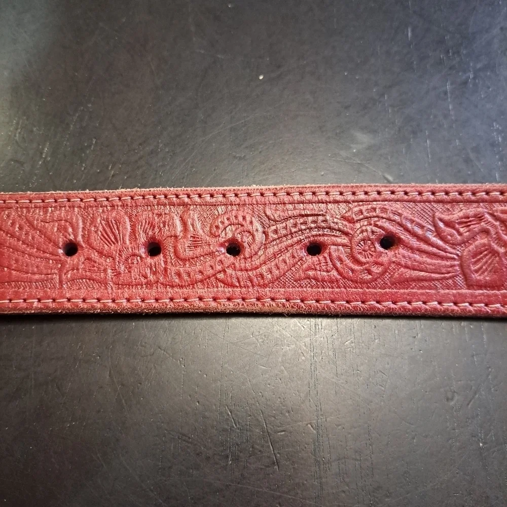 Unisex Belt Brown With Stamped Silver Embellishments  Size 38